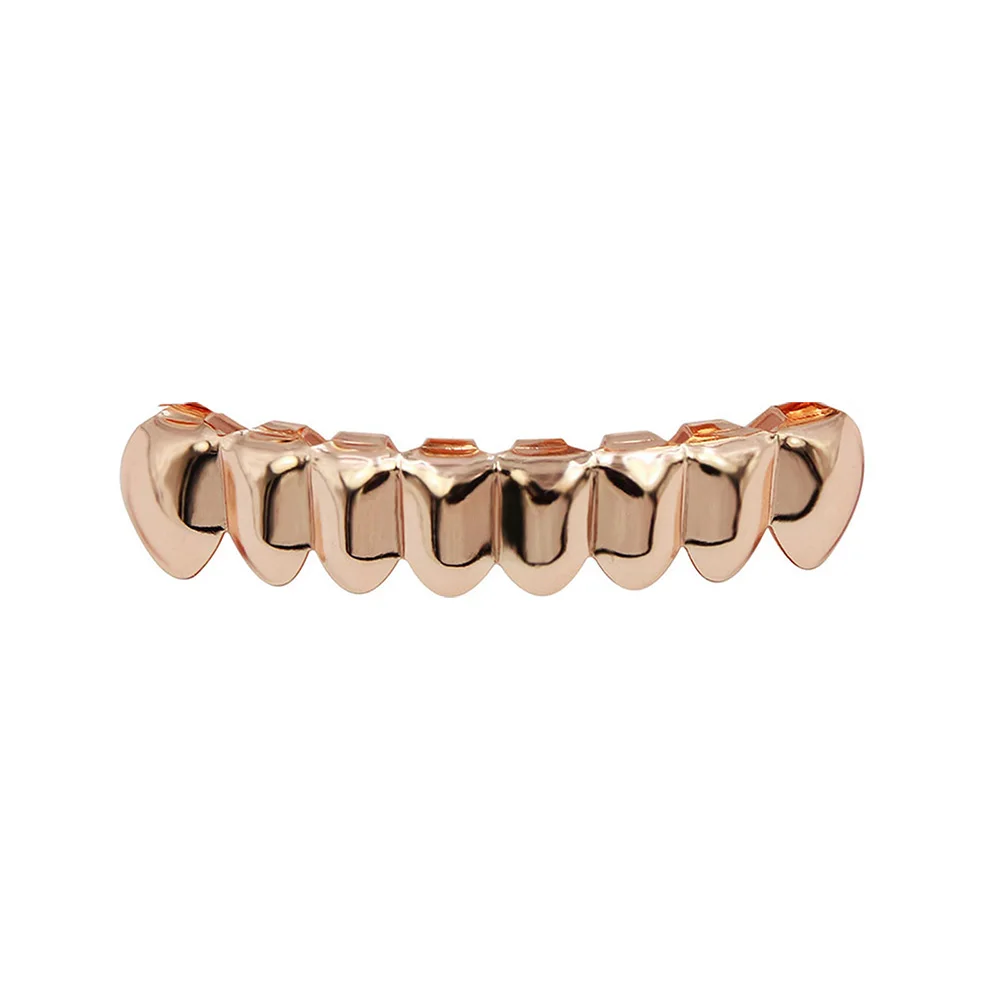 YOUNGX Punk Glossy 8 Bottom Teeth Grillz Caps Black Silver Color Tooth Grills For Women Men Jewelry Halloween Dental Grills