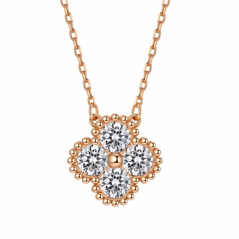 1.2CT Lucky Grass Moissanite Necklace for Women Fine Jewelry 925 Sterling Silver Diamond Pendants Necklaces Valentine's Day Gift