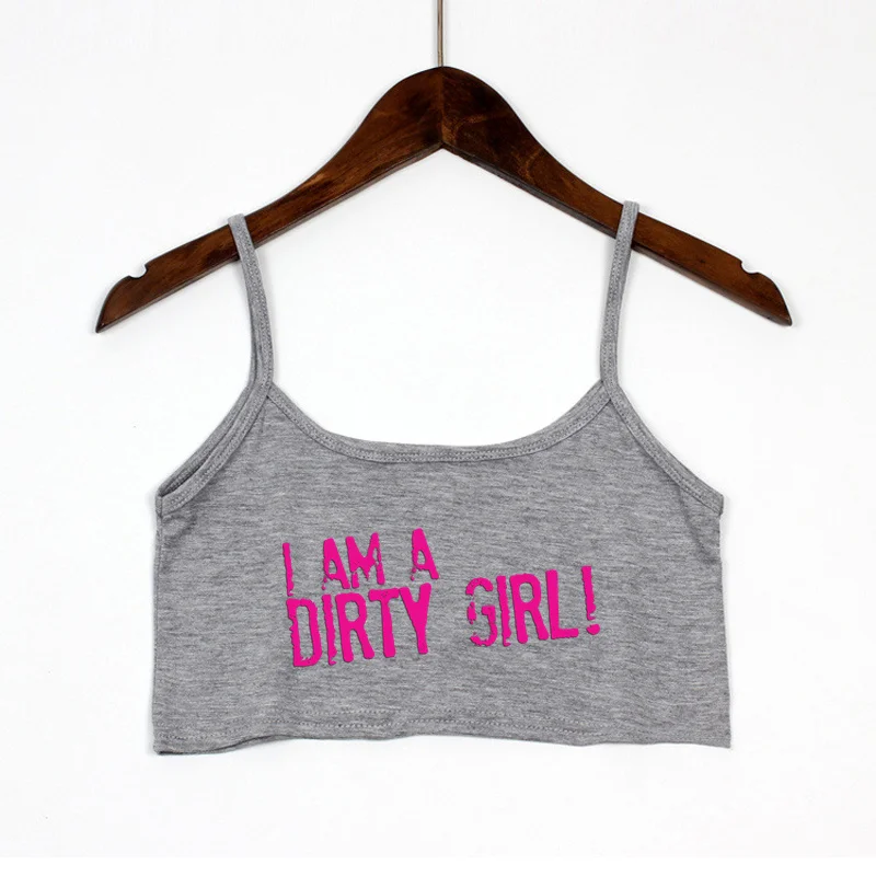 I AM A DIRTY GIRL Letters Print Sexy Crop Top for Women Summer Women's Sexy Elastic Cotton Camis Sleeveless Short Tank Top Bar
