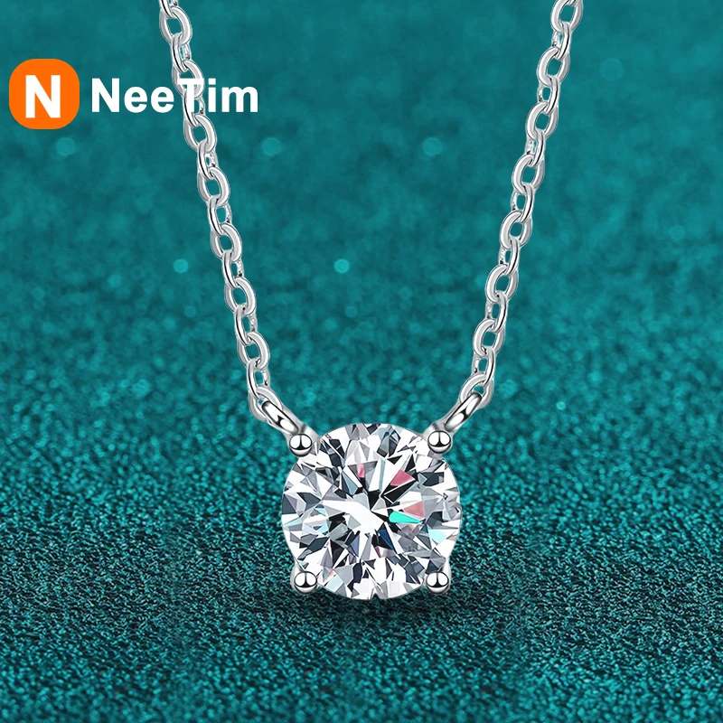 NeeTim 1-5 Carat Moissanite Pendant Necklace For Women 925 Sterling Silver Sparkling Diamond Wedding Party Fine Jewelry Gifts
