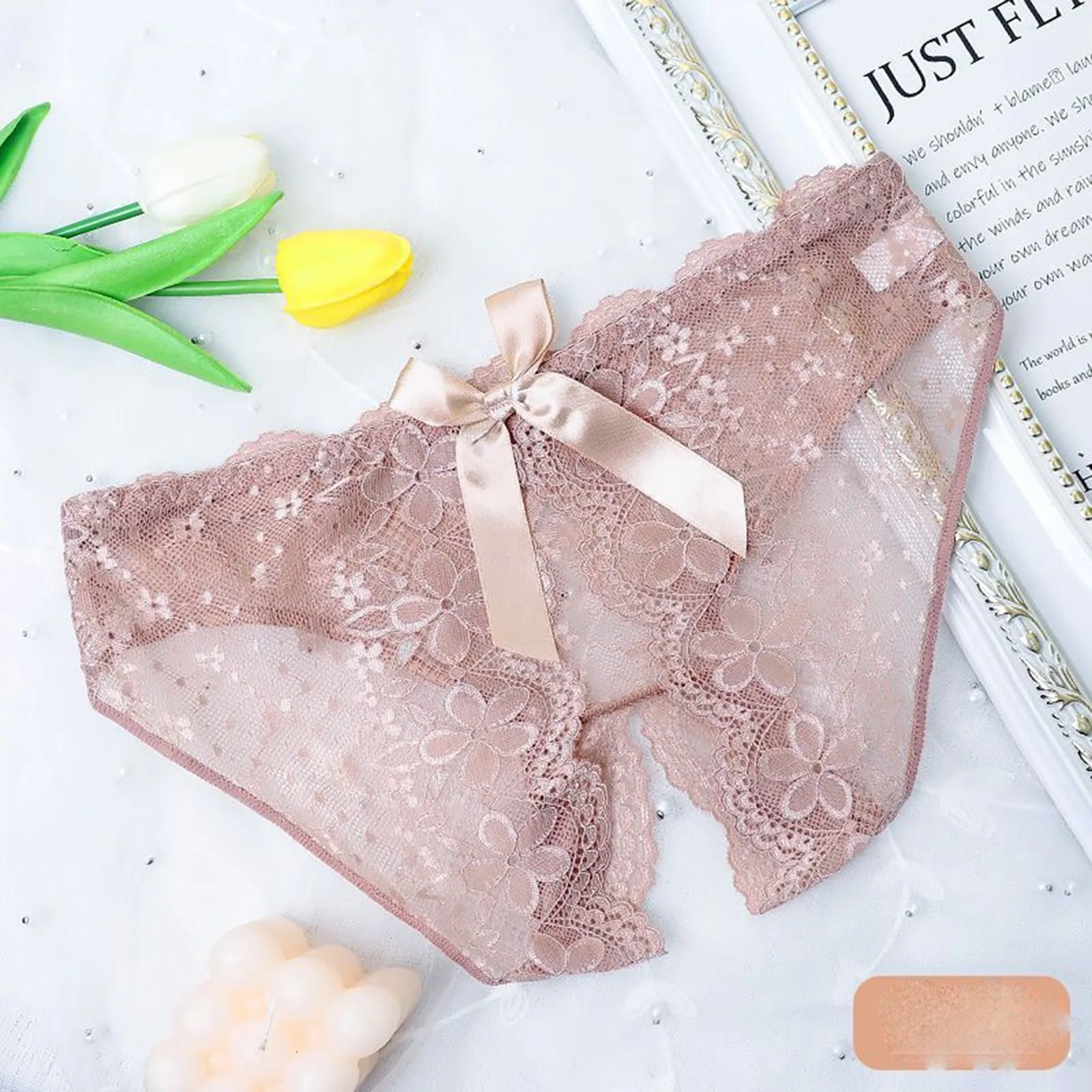 Sexy Open-Crotch Panties For Women Lace Lingerie Bow Low Waisted Underwear Perspective Tangas G-Strings T Pants трусы женские