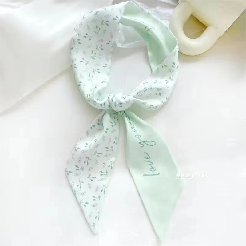 2024Yellow white silk scarf spring and summer narrow ribbon women's hair tie hair tie bag decoration high-end long scarf