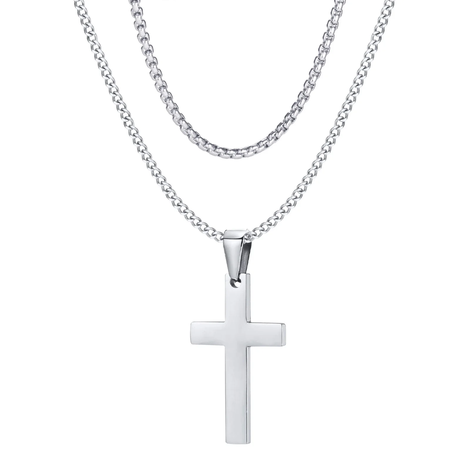 Vnox Layered Stainless Steel Cross Pendant Necklace for Men Women, Minimalist Jewelry Plain Cross Christ Faith Necklaces Gift