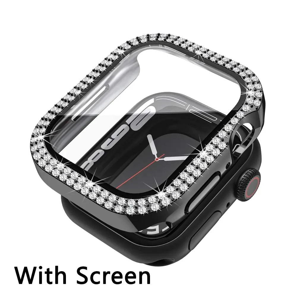 Diamond Cover For Apple watch Case 45mm 41mm 44mm 40mm 44 mm Tempered Glass Bumper Screen Protector iWatch series 9 7 SE 6 8 5