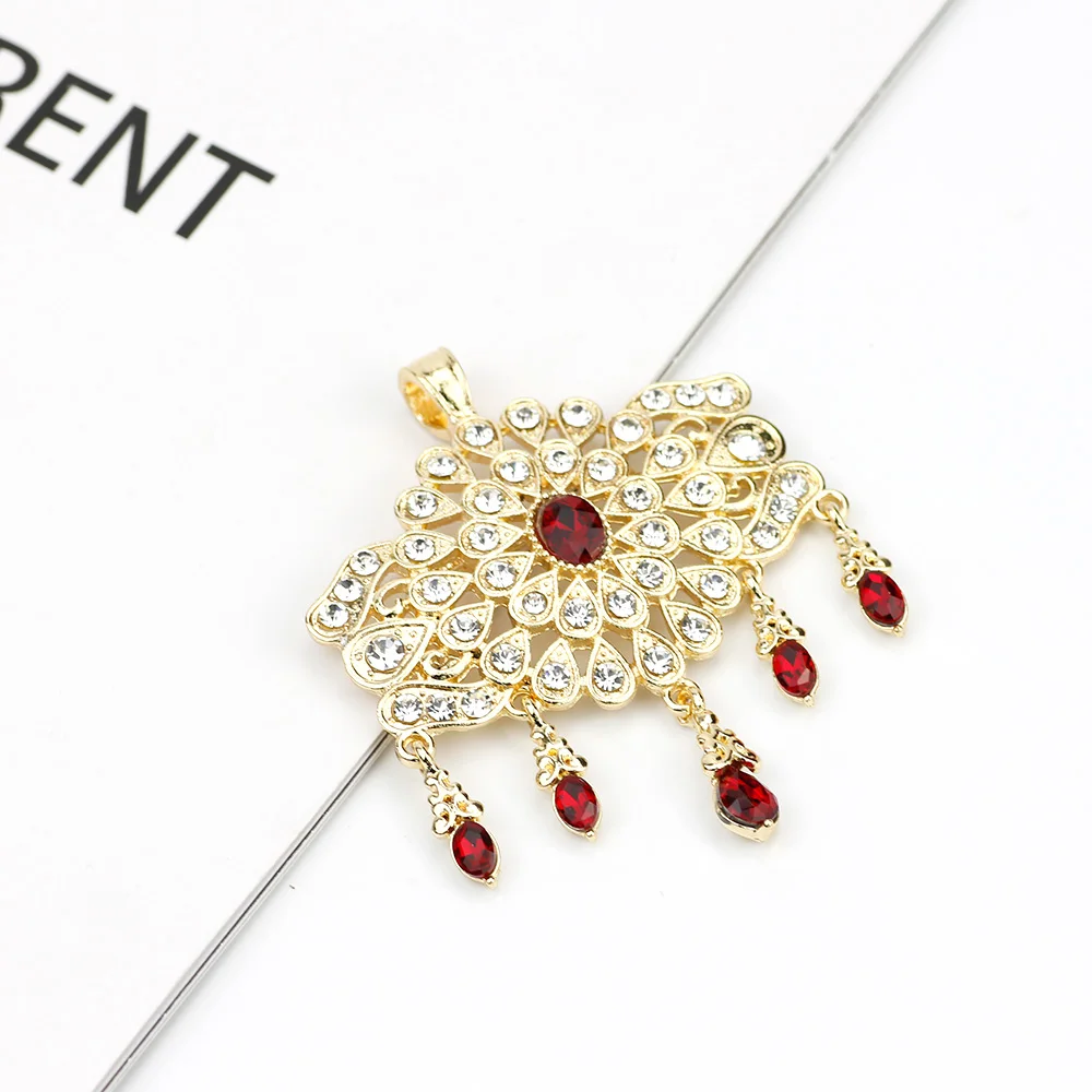 Sunspicems Gold Color Morocco Kaftan Brooch Hijab Pins Pendant Dual-Purpose Jewelry For Women Arabic Ethnic Wedding Bijoux