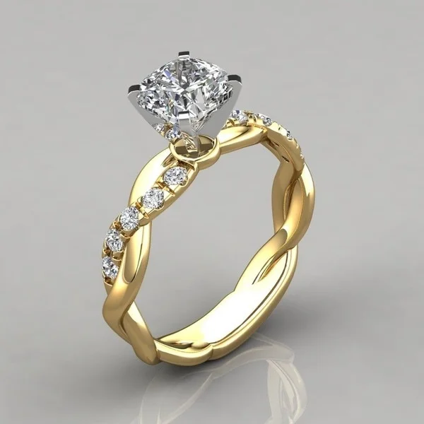 Moissanite Plated Gold Zircon Rings for Women Female Valentines Day Gift Wedding Engagement Ring Anniversary Jewelry Anillos